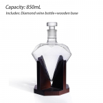850 ml Deimantinė Vyno Butelis Vyno Rinkinys Kostiumas su Mediniu Pagrindu Viskio Dekanteris Originalumas Barui Namų Ornamentas Dovana