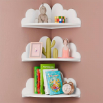 3 vnt. mielas debesėlio kampo sieninis lentynėlė baltas plaukiojantis ekspozicijos laikymo stelažas vaikų miegamojo dekorui, tvarkymui, organizatoriui 3PCS Corner Shelves balta