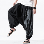 Hip Hop stiliaus laisvo kirpimo žemo liemens medvilnės lino specialios sutrumpintos kelnės japoni&scaron;ko stiliaus plačios kelnės vyrams M raudona