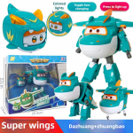 AULDEY Super Wings transformuojami žaislai, Jett & Carl rinkinys, 2 režimai Robotas, Paspauskite, kad įsižiebtų, Oficialiai licencijuotas Oficialiai licencijuotas blue