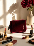 YSL Bordo Aksominis Kosmetikos Dėklas, Prabangaus Grožio Prekės Ženklo Papildomas Makiažo Dėklas, Ne&scaron;iojama Maža Užtrauktuku Užsegama Piniginė Lūpdažiams, Ausinėms, Raktams raudona