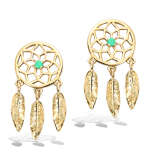 Les Tr&eacute;sors De Lily [Q6824] - Boucles Plaqu&eacute; Or 'Boho' turquoise dor&eacute; (dreamcatcher) - 25x12 mm