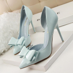 BIGTREE Fashion Sweet Bow auk&scaron;takulniai ploni kulniukai 10,5 cm auk&scaron;takulniai, smailūs &scaron;oniniai tu&scaron;čiaviduriai vienviečiai batai 35 mėlyna