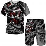 Naujovė Gothic Skull 3D Print mar&scaron;kinėliai/kostiumai Vasariniai &scaron;aunūs punk stiliaus mar&scaron;kinėliai + &scaron;ortų komplektas Asmenybės hiphopo gatvės aprangos sportinis kostiumas S