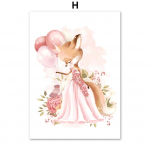 Kawaii Fawn Bunny Fox Princess Crown Wall Menas Drobės Tapyba &Scaron;iaurės &scaron;alių plakatai ir spaudiniai Sieninės nuotraukos Kūdikių mergaičių vaikų kambario dekoras A4 21X30cm No Framed