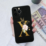 Apple iPhone 13 14 15 Pro Max X XS XR SE telefono dėklo dangtelis skystas mink&scaron;tas matinis silikonas, atsparus smūgiams, gėlių raidės iPhone korpuso buferiui iPhone 14 Pro Max