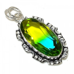 Natural Bi-Color Tourmaline Gemstone 925 Sterling Silver Pendant 2.25 p9h42