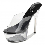Moteri&scaron;ki stiletto bateliai, sekli burna, kri&scaron;toliniai, permatomi, seksualūs &scaron;lepetės, 15 cm kulnas, 5 cm platforma WZ 35 juoda
