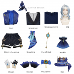 Žaidimas Genshin Impact Focalors Cosplay kepurė Perukas Plaukai Visas komplektas Karnavalinė Moteri&scaron;ka Suknelė Uniforma Kostiumas Apranga Vaidmenų žaidimas Masquerade Water God xs