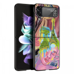 Paris Art blue butterfly Girl gėlė telefono dėklas, skirtas Samsung Galaxy Z Flip 3 4 5 Juodas sulankstomas mobiliojo apvalkalo kietas apsauginis dangtelis Samsung Z Flip 3