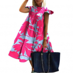 Moteri&scaron;ka vasarinė suknelė su apvaliu kaklu, skraidančios rankovės A formos didelėmis svyruojančiomis laisvomis, klostuotomis klostinėmis Mink&scaron;ta atostogų paplūdimio suknelė iki kelių S žalia