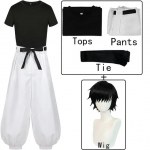 Anime Jujutsu Kaisen Fushiguro Toji Cosplay kostiumas suaugusiems unisex trumpomis rankovėmis vir&scaron;utinių kelnių kostiumas Helovino uniformos vakarėliui L-(Full set+wig)