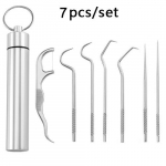 Nerūdijančio plieno dantų krap&scaron;tukų rinkinys Dantų siūlas Daugkartiniai dantų krap&scaron;tukai Ne&scaron;iojami dantų krap&scaron;tukų siūlai Dantų valiklis Burnos valymas 7pcs (with box)