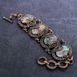 Abalone Shell Gemstone Handmade Copper Wire Wrap Bracelet 7-8 q3k87