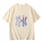 2024 m. vasaros Europos ir Amerikos mados prekės ženklo grynos medvilnės su spauda vyri&scaron;ki ir moteri&scaron;ki laisvi trumpomis rankovėmis mar&scaron;kinėliai apvalia i&scaron;kirpte S balta