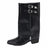 Punk stiliaus moteri&scaron;ki gladiatoriai auk&scaron;takulniai mados žieminiai nauji smailianosiai 2025 m. tendencijos moteri&scaron;ki batai iki pusės blauzdos masyvūs dizainerio motociklininko batai 35 juoda