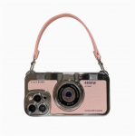 Retro kameros TPU mink&scaron;tas telefono dėklas, skirtas iPhone 11 13 12 14 15 16 Pro Max Plus 14Pro 16Pro 15Pro 16Promax su Crossbody dirželio dangteliu For iPhone 16 Pro Max rožinė