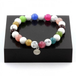 Pierres et Min&eacute;raux. Bracelet Perles Tourmaline multicolore + Howlite 8 mm. Fabriqu&eacute; en France.
