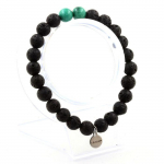 Pierres et Min&eacute;raux. Bracelet Perles Malachite du Congo + Lave 8 mm. Fabriqu&eacute; en France.