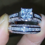 2 vnt Princess Cut Sidabro spalvos Baltas Kalnų kri&scaron;tolas ir kri&scaron;tolo vestuvinių žiedų rinkinys, dydis 6-11 6 balta