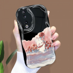 Mielas animacinių filmų ra&scaron;tų kreminės tekstūros korpusas, banguotas kra&scaron;tas, mink&scaron;tas silikoninis dangtelis telefono dėklas, skirtas Huawei Honor Infinix Tecno iPhone iPhone 15 Pro balta