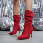 Moteri&scaron;ki iki blauzdos ilgio batai Seksualūs smailianosiai Madingo klostuoto dizaino Moteri&scaron;ki stiletto batai 2024 Pardavimas Nauji Rudens Botas Mujer 39 raudona
