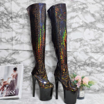 20CM Stiletto Lazerinis Leopardo Ra&scaron;to Vir&scaron; Kelio Platforminiai Batai - Seksualus Podiumo Modelio Feti&scaron;o Klubas Auk&scaron;takulniai 35 juoda