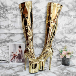 20CM Platforma Galvanizuoti Vir&scaron; Kelio Pole Dance Batai - Feti&scaron;iniai Auksiniai Sidabriniai Stiletto Auk&scaron;takulniai Naktinio Klubo Modeliams 42 auksas
