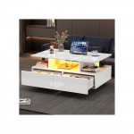 Žurnalinis staliukas - MUVOE - 90x55x41 cm - LED ap&scaron;vietimas - 2 stalčiai - Maks. apkrova. 30 kg