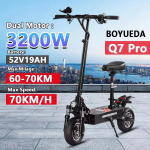 Naujas E-paspirtukas Q7Pro Escooter 3200W Dvigubas Variklis 52V19AH Baterija Dviguba Trauka 10 Colių Suaugusiųjų E-Paspirtukas Tylus Padanga Sulankstomas Elektrinis Paspirtukas 3200W 52V 19AH juoda