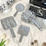 Olsin - Metallic Handheld Mirror (various designs) Round - Silver - M