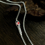 S925 sidabrinis daoistinis raudonasis talismano karoliai, retro unisex dizainas su universaliu Chopin grandinėle. 55 cm Chain