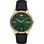 Emporio Armani Minimalistinis Žalias Juodas Odinis Vyri&scaron;kas Kvarcinis Analoginis Laikrodis su Data AR11601 žalia