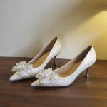 Muse Pasakų Ventiliatorius~ Kri&scaron;tolinis Lankas, Auk&scaron;takulniai Moteri&scaron;ki Smailūs Plonu Kulnu Vestuviniai Batai Pamergių Banketo Batai 34 sidabras