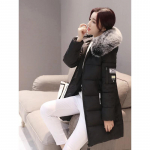 Žieminė &scaron;ilta parka su kailiniu apykakliu ir kapi&scaron;onu moterims, madinga, patogi, su užtrauktuku, ki&scaron;enėmis, ilga, eleganti&scaron;ka, liekninanti, stora, moteri&scaron;ka. M juoda