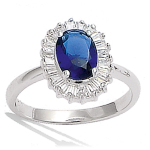 Bague Argent 'Sissi' saphir blanc argent&eacute; (rhodi&eacute;) - 10x12 mm