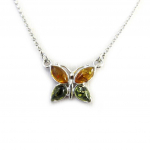 Les Tr&eacute;sors De Lily [N2818] - Collier argent 'Papillon' ambre cognac et verte (rhodi&eacute;) - 16x12 mm
