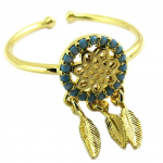 7bis [P8345] - Bague artisanale 'Boho' turquoise dor&eacute; (dreamcatcher) - 13x8 mm