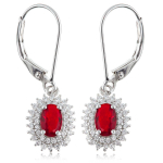 Les Tr&eacute;sors De Lily [R0692] - Dormeuses Argent 'Sissi' rouge blanc argent&eacute; (rhodi&eacute;) - 10x9 mm