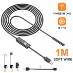 FONKEN 7 mm 5,5 mm endoskopinė kamera Lanksti IP67 vandeniui atspari mikro USB pramoninė endoskopinė kamera, skirta Android telefono kompiuteriui 6 LED reguliuojama Endoscope-1M cord juoda