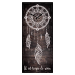 Les Tr&eacute;sors De Lily [A0642] - Horloge Murale bois 'Boho' marron (Il est temps de r&ecirc;ver - dreamcatcher) - 70x30 cm