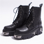 6CM Punk Style Platform Moteri&scaron;ki Kulk&scaron;nies Batai Moteri&scaron;ki Motociklo Batai Madingi Moteri&scaron;ki Stambūs batai Metalo Decor Juodi 37 juoda