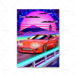 Neoninio pankroko lenktynių žaidimas &bdquo;Stree Wall Art&ldquo; Plakatas &bdquo;&Scaron;aunus automobilių tapyba&ldquo; Vaikų berniukų kambario dekoravimas Drobės spausdinimo vaizdas 21cm&times;30cm NoFrame