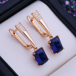LSOOYH Clip Auskarai Rožinio aukso spalvos Madingi auskarai moterims Mėlynas kubinis cirkonis, tu&scaron;čiaviduris lankelis, ilgi nuleidžiami auskarai papuo&scaron;alai A