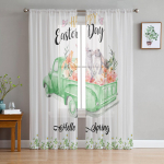 Velykų zuikio sunkvežimio gėlės Daisy tiulio užuolaidos svetainei virtuvei Permatomos galios užuolaidos miegamojo langų plok&scaron;tės 135W x 114H(cm)