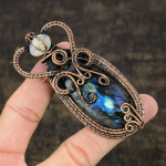 Natural Labradorite, Moonstone Gemstone Copper Wire Wrap Pendant 3.47 v9z81