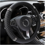 Bling automobilio vairo dangtelis, 15 colių kalnų kri&scaron;tolas, mink&scaron;ta oda elastinga vairo apsauga, blizgantis kri&scaron;tolinis deimantas moterims, mergaitėms, automobilis