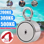 200/300/500KG dvipusis neodimio metalo magneto detektorius žvejybos rinkinys + 20M virvė