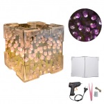 &bdquo;Pasidaryk pats&ldquo; tulpių lempa &bdquo;du viename&ldquo; su veidrodiniu gėlių naktiniu ap&scaron;vietimu, nebaigta rankų darbo dekoratyvinė lempa, 24 gėlė EU Plug violetinė