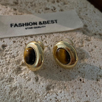 Natūralūs Tiger's Eye Stone Stud auskarai, paprastas dizainas, Niche One, dviejų ne&scaron;iojimų auskarai, literatūriniai ir retro Maillard auskarai.